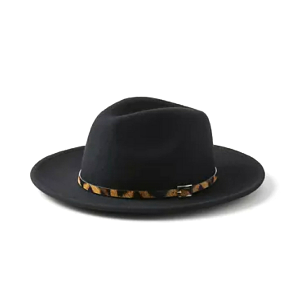 Ann Taylor Ladies felt belted fedora hat, Black